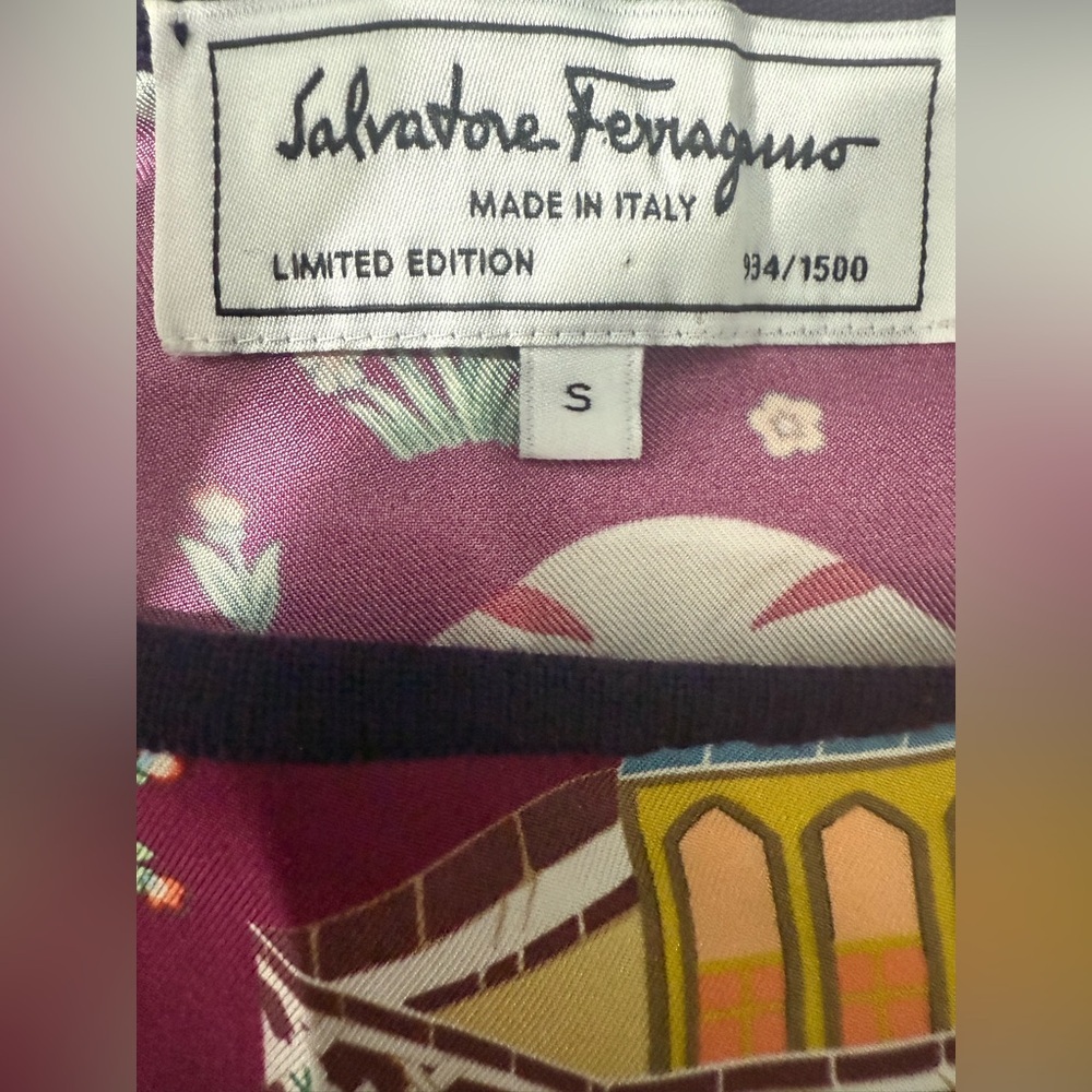 Salvatore Ferragamo Limited Edition Burgundy Multicolor Silk Top Size S - Picture 3 of 10